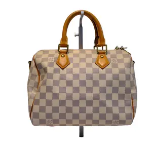 Pre-owned Louis Vuitton Coated Canvas with Natural Vachetta Leather Trim Shoulder Bags Damier Azur Speedy Bandoulière 25 Bag with Strap LV87Fei