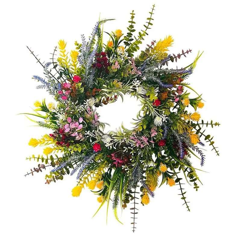 18in Weatherproof Daisy Front Door Wreath - Silk Greenery Garland with Hanger, Home Decoration for Window, Basket, All-Season Welcome Accent, Floral