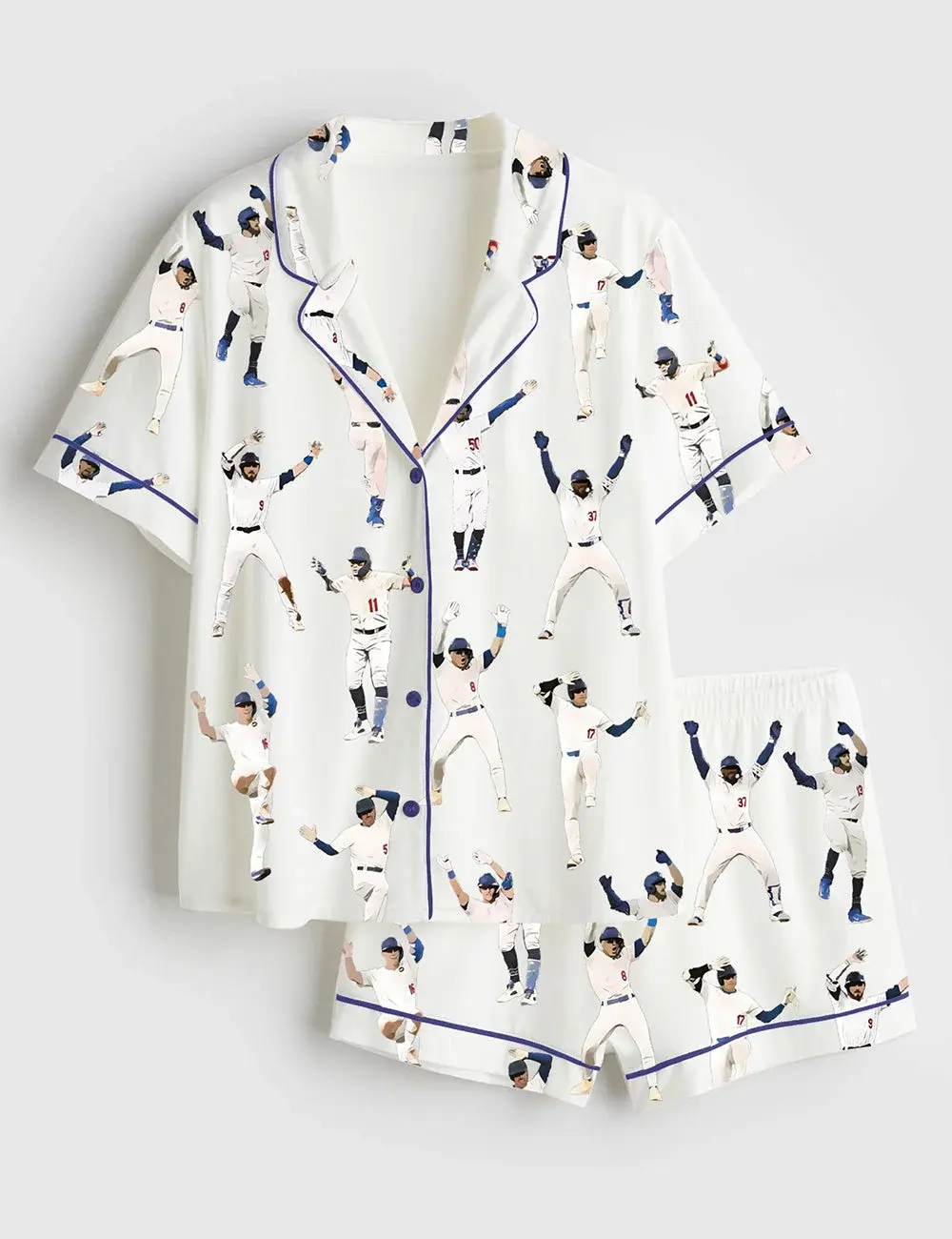 Women's Baseball League Short Sleeve Satin Pajama Set #PersonalizedPjs #BambooPajamas #MatchingSets #VintageVibe #PajamaCore