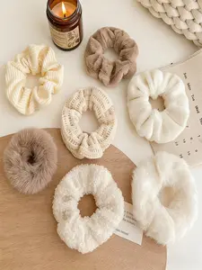 7 Pcs Soft Fuzzy Hair Scrunchies, Knit Hair Elastic Bands for Women, Party & Daily Use, Cute Hair Styling Accessory