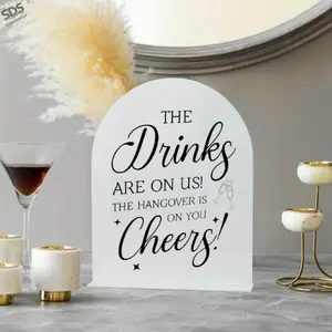 Arched Acrylic Bar Sign, Minimalist Style, Transparent//, with Base, Fun English Slogan, Wedding Party Decor