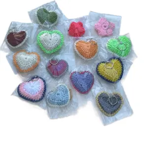 Heart Puff Keychain Made of Yarn with Different Colors Handmade Crochet Accessory for Keys and Bags in Vibrant Assorted Colors
