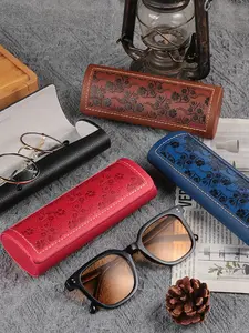 Portable Anti-Drop PU Eyeglass Case, Vintage Style Unisex, Durable Sunglasses Holder, Casual All-Season Accessory, Solid Pattern, Portable Sunglasses Organizer