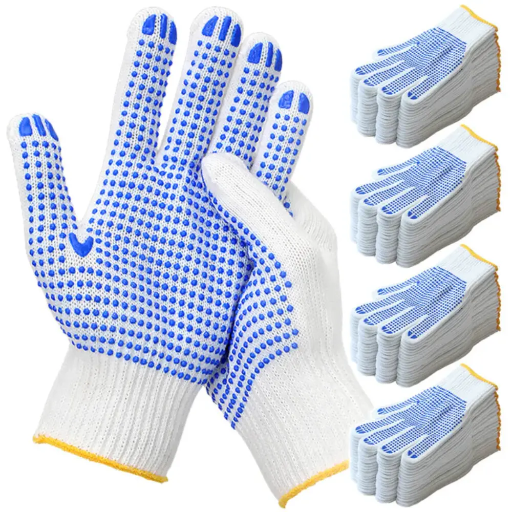 24-Pair Cotton Work Gloves with Blue PVC Dots, Reusable Anti-Slip Grip Gloves for Construction, Warehouse, Gardening & General Purpose Use