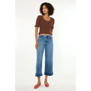 KANCAN - Fig Essentials Women's Denim Mid Rise Crop Wide