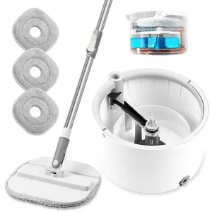 Hands-Free Spin Mop and Bucket Set, Cleaning & Dirt-Separation with 360° Rotating Mop & Adjustable Stainless Steel Rod, Household Cleaning Tools
