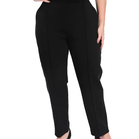 HDE Women's Plus Size High-Rise Pull-On Pintuck Pants - Stretchy Cotton Blend Ankle Length Basics Loungewear Bottoms, Elastic Waist, Pull-On Closure, Front Slant Pockets, Versatile for Casual-Dressy Wear, All Seasons, 1X-4X