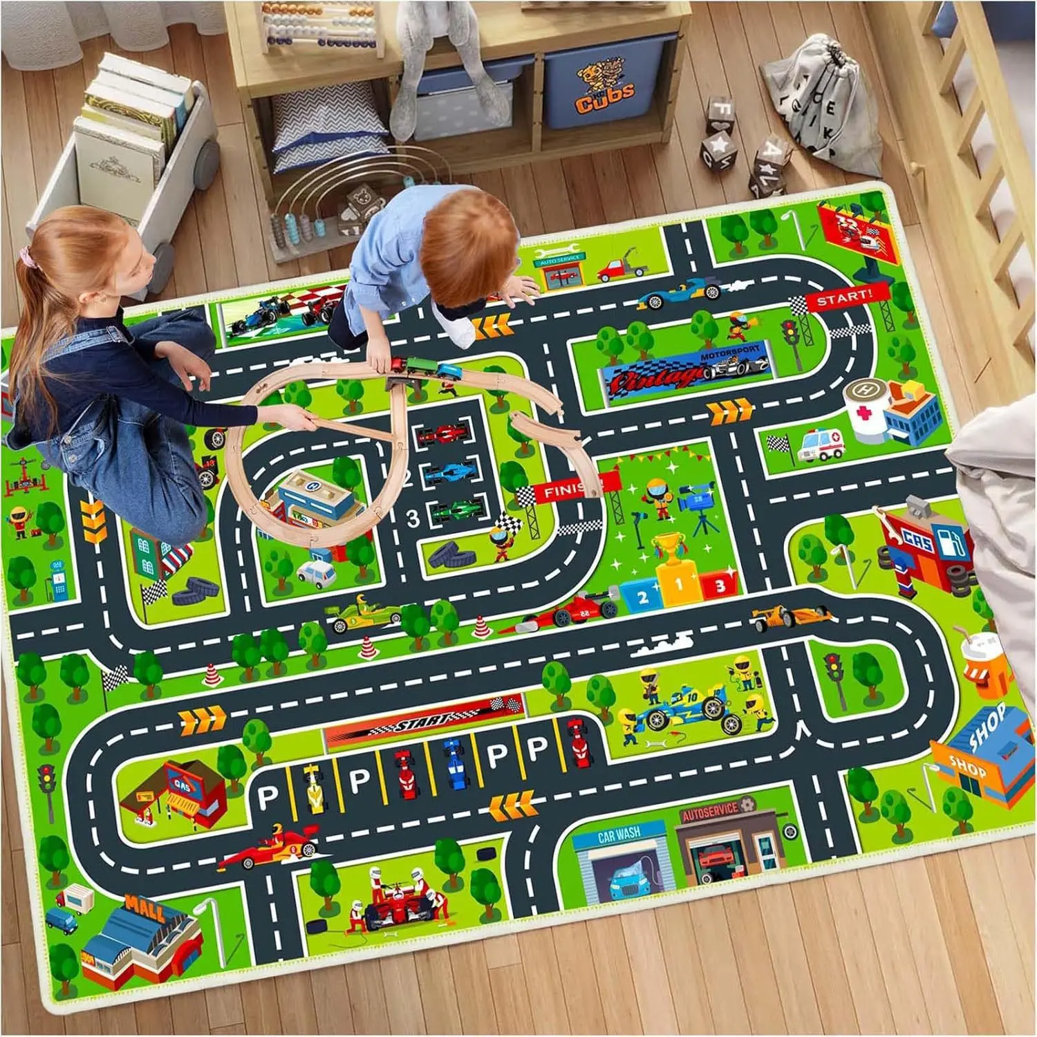 Road Car Rug, City Road Rug for Kids, Kids Floor Play Mat and Car