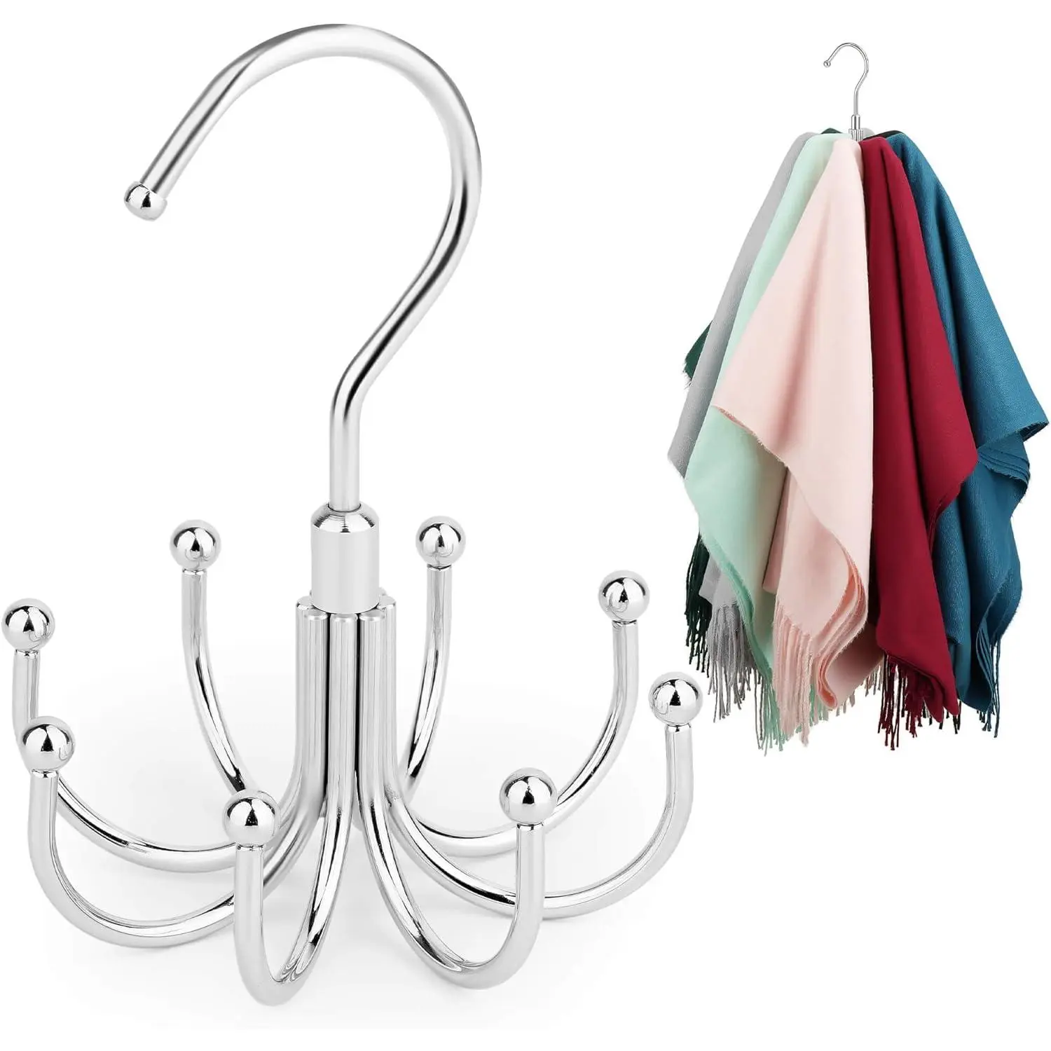Scarf Organizer Scarf Hanger for Closet, Rotatable Sturdy Hijab Holder Holds 8 Scarves, Metal Space Saving Closet Organizers and Storage,