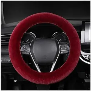 Fuzzy Steering Wheel Cover, 15 inch Soft   Steering Wheel Protector, Fluffy Wheel Covers for Winter Warm,  Interior Decoration Accessories for Women Men ( Red)