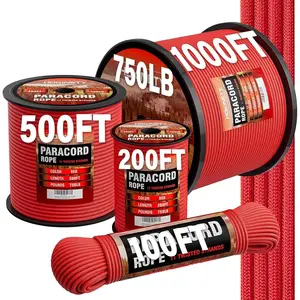 Paracord Rope 750 - Parachute para Cord 4mm 11 Strand Spool Rope Utility Nylon String for Outdoor Camping Survival Utility Tent Crafting DIY Projects - Red 100ft