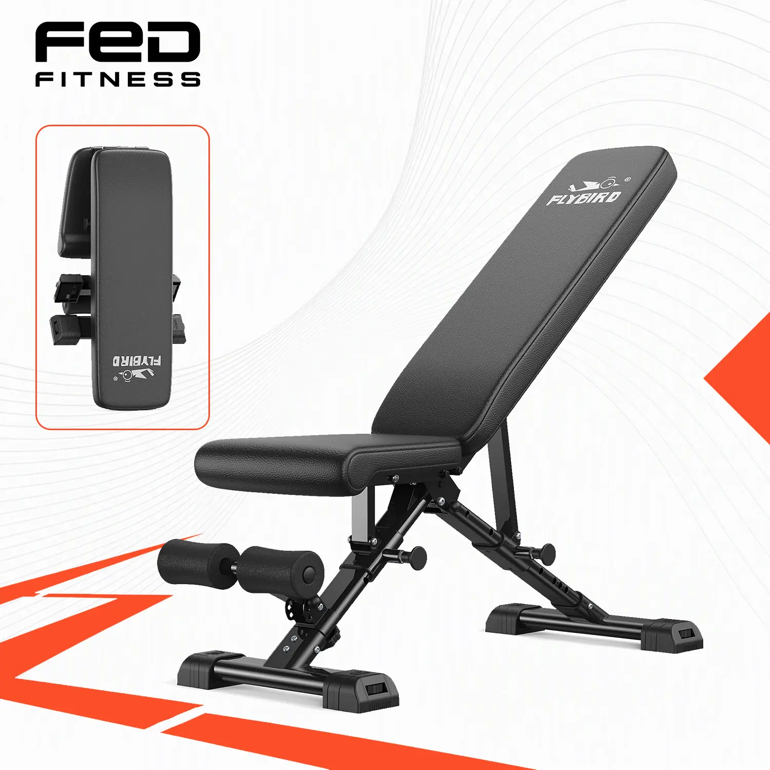 FLYBIRD Adjustable Weight Bench (FED Fitness WB5 Series) - ASTM-Certified 800LBS Steel Frame Unisex Foldable Home Workout Equipment, 90° to -30° FID, 30in Extended Backrest for Weightlifting & Full Body Training (Shoulders, Chest, Back, Core Ready)