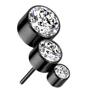 Black PVD Descend CZ Threadless Titanium Top