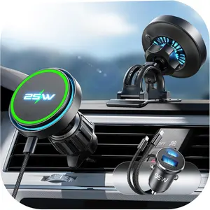 25W MagSafe Car Mount Charger with Cooling Fan & 95W Custom Adapter Fast Charging for iPhone 17 Pro Max Plus 16-12 Series Pixel 10 Pro XL