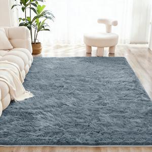 1pc soft flocked plush floor mat, fluffy shaggy area rug, frosted bottom plush carpet, living room nursery decorative rug bathroom absorbent floor mats, non-slip bathroom foot mats stain resistant rugs for living room