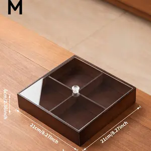 Walnut Wood Multi-Compartment Tray with Lid, Food Storage Organizer, Snack Container, Snacks, Biscuits, Cookies, Perfect for Various Scenarios, Durable & Stylish Storage Solution