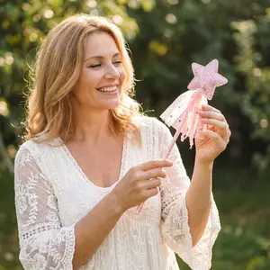 Glitter Star Fairy Wand with Tulle & Ribbons, Sparkly Princess Magic Stick, Kids Dress Up Costume, Birthday Party Favors