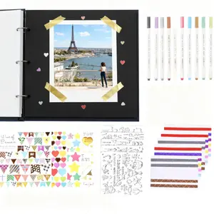 1Set Scrapbook Album 80 Pages, DIY Photo Album with Accessories, 12 x 12 Inch Black Kraft Paper Memory Book for Wedding, Birthday, Travel, Christmas, Mother’s Day