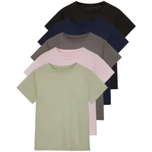 Real Essentials 5 Pack: Women’s 100% Cotton Relaxed Fit Short Sleeve T-Shirts Fashion Trendy Tees (Available in Plus Size)