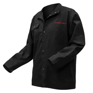 YESWELDER 9oz Lightweight FR Cotton Welding Jacket | NFPA 2112 Certified Black Work Uniform for Welders