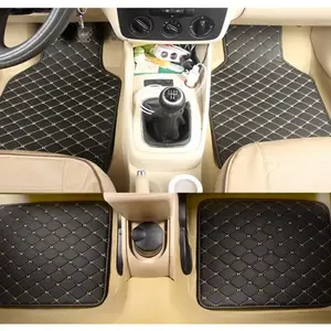 4pc Universal Fit PU Leather Beige Car Floor Mat Non-Slip Auto Carpet Waterproof Foot Pads Protector Vehicle Interior Moulding Car Accessories