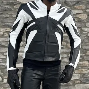 Mens P-Raven Leather Jacket - Slimfit Biker Coat with Zipper - Menswear