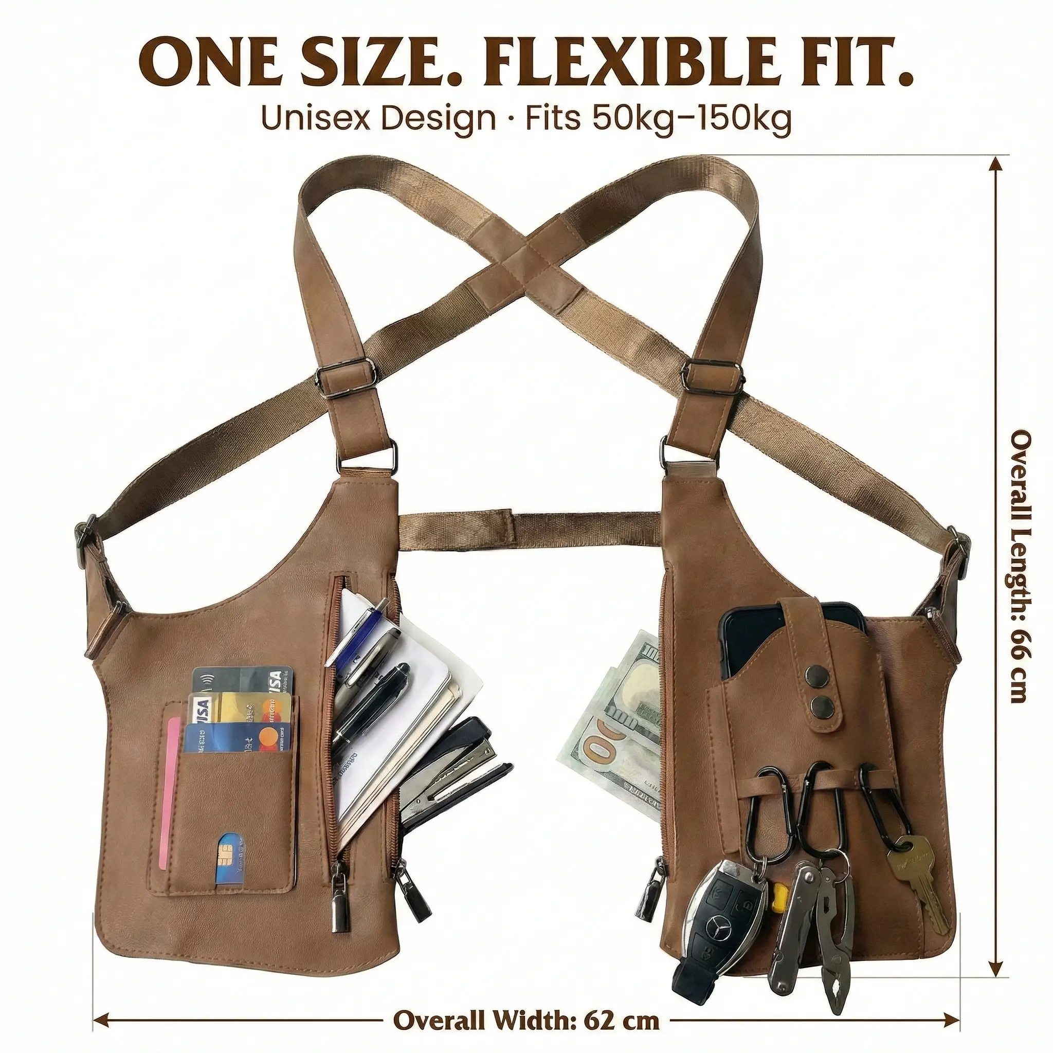 Unisex Leather Anti-Theft Underarm Bag - 1-Size Everyday Carry Chest Pack with Adjustable Strap, Hidden Holster for Phone & Cards, Lightweight Stable Fit for All-Day Wear, One Size