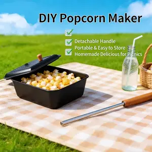 Mini Popcorn Maker for Home Kitchen Movie Night, Manual Popcorn Machine Pan DIY Corn Popper for Family Snacks Chicken Wings Cooking, Easy Clean Nonstick Kitchen Tool, Compact Portable Cooking Gadget for Camping Picnic Party and Indoor Outdoor Use