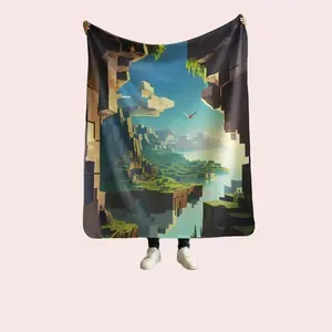 Cave View Pixel Art Flannel Blanket Soft Skin Friendly Non Linting Colorfast Cozy