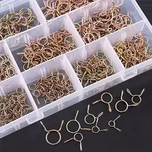 130pcs Assorted Metal Spring Clips and Clamps - Size 5-14mm, Ideal for Fuel Lines, Hose, Water Pipes & Air Tubing, No Battery Needed, Assortment Kit for Various Applications, Hose Clamping Solution | Versatile Clamping Solution | Metallic Finish