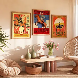 Classic Cowboy Rodeo Posters Trio - Rustic Western Wall Art Collection Set of 3 Posters - Wild West Horse Riding - Wall decor