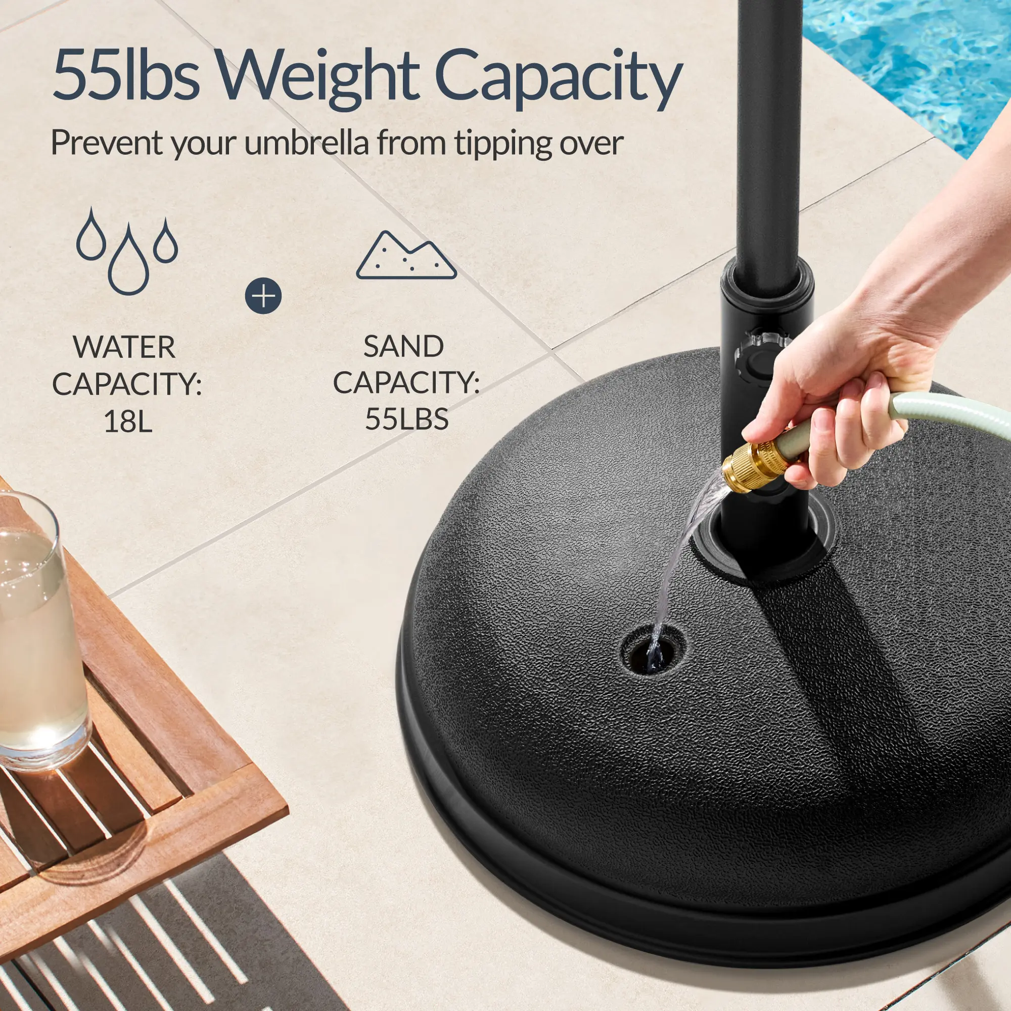 best choice products plastic fillable patio umbrella base stand 123lb Capacity Mobile Heavy Duty Market for Patio, Deck, Poolside w/ 4 Wheels, 2 Locks, 2 Knobs, Wind-Resistant Design Make an addition to your yard like no other Best Choice Products Fillable Plastic