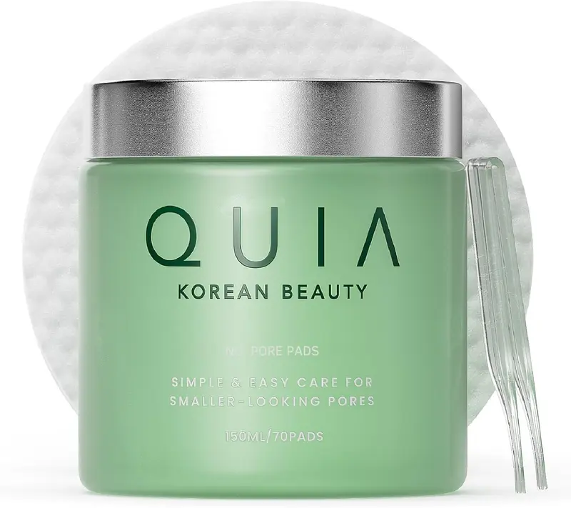 QUIA Dual-Action Toner Pads – Gentle PHA Exfoliation for Sensitive Skin – Instantly Hydrate and Minimize Pores – 70 Soft-Touch Korean Textured Pads – Blackhead and Blemish Control