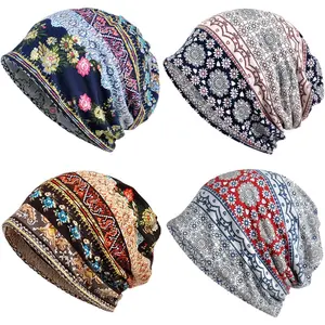 4 Pack Slouchy Beanie Cap Hip-Hop Soft Lightweight Running Motorcycle Riding Balaclavas Adult Skull Head Cover Hats Cap for Men Women, Fit For 56-61cm Head Size summervibes