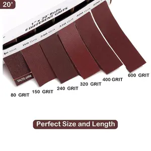 6-in-1 Sandpaper Roll Set with Dispenser Box, 1” x 20 ft Abrasive Sanding Rolls, 80/150/240/320/400/600 Grit Aluminum Oxide Wet Dry Emery Cloth for Wood, Metal, Auto, Rust Removal & Polishing