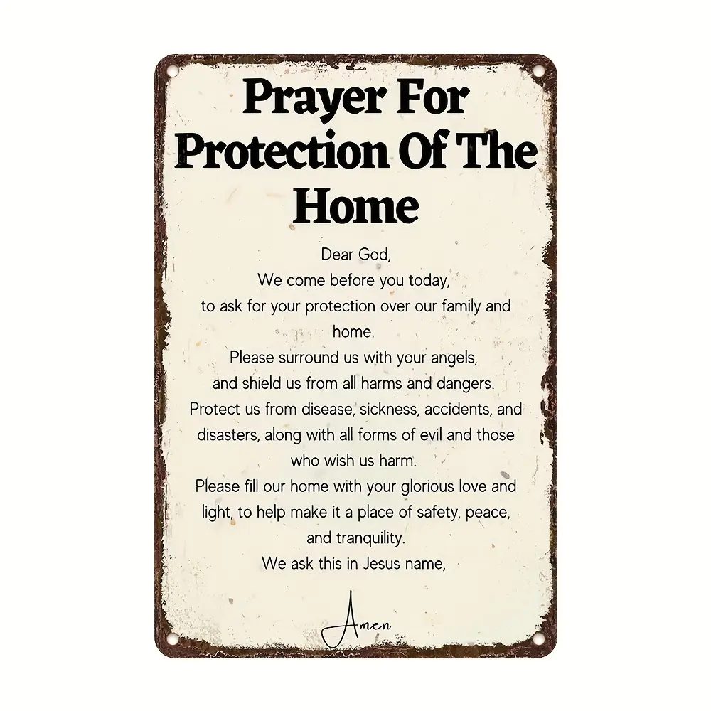 Christian Home Decor - "Prayer For Protection" Tin Sign - Religious Wall Art for Family Safety - Rustic Farmhouse Scripture
