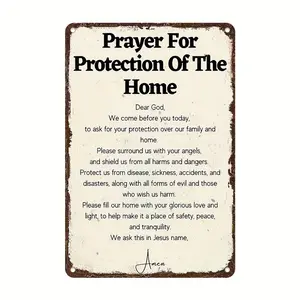 Christian Home Decor - "Prayer For Protection" Tin Sign - Religious Wall Art for Family Safety - Rustic Farmhouse Scripture