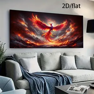 Wooden Framed Canvas Painting - Amazing Phoenix Reborn canvas Art - Bright, fiery sky design, suitable for modern living room and bedroom decoration, high-quality ink canvas, home decoration Wrapped in canvas