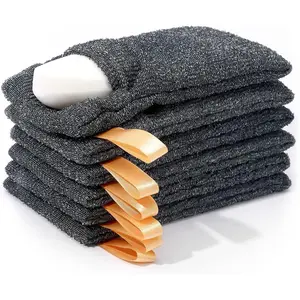 F-BS07  6-Pack Soap Pocket Exfoliating Soap Saver Pouch, Body Scrubber Rough Sponge Exfoliator for Bath or Shower, Gray Mesh Bar Soap Foam Lather Pouch Cleaning Cloth