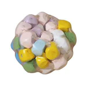 Explorinox Cube Filled Crunchy Stress Ball Anxiety Relief 3D Spherical Design Macaron Colors Soft TPR Portable Travel Fidget Toy 7cm Diameter for All Ages