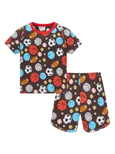 Boys' Sports Style Long Sleeve Sleepwear, Ball Pattern Home Set, Skin-Friendly Breathable Fabric, Casual Fitted Pyjama Set