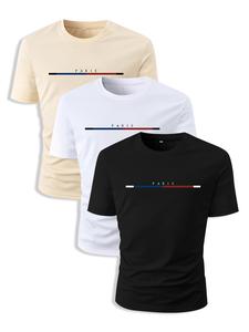 men's basic regular fit striped & letter print crew neck tee, stylish streetwear round neck short sleeve t-shirt for men, casual comfy knitting top for summer, mens clothing, graphic tees, menswear, casual fashion breathable tshirt