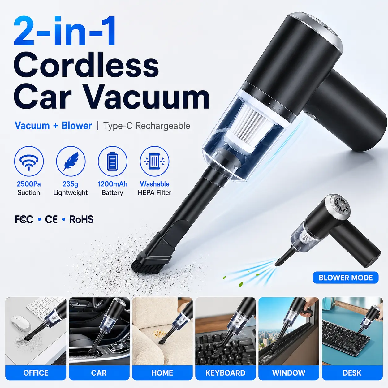 Handheld Vacuum Cleaner, PowerfuHandheld Wireless Vacuum Cleaner withStrong Suction for Home, Car, DesktopCleaning,Household Appliances for DailyUse, Car Stuff, Car Vacuum,VacuumExtractor,Portable Vacuum CleanerVacuum Mop