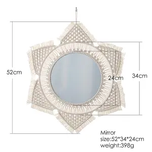 Large Round Wall Mirrors Rome Decoration Home Decor Macrame Wall Decorative Mirrors for Living Room Bedroom Decoration Cotton Hanging