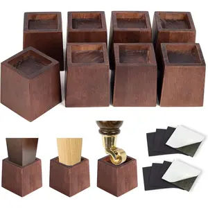 3 Inch Height Heavy Duty Wood Bed Risers 8 Pack, Extenders for Bed Sofa Table, Support Up to 2200lbs, Non-Slip Recessed Hole Furniture Lifts for Storage, Retro Brown