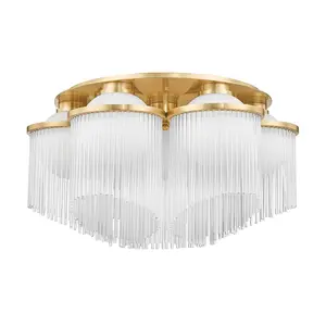 Celestial 3-Light Semi-Flush Ceiling Light in Aged Brass with Opal Matte Globes and Glass Rods