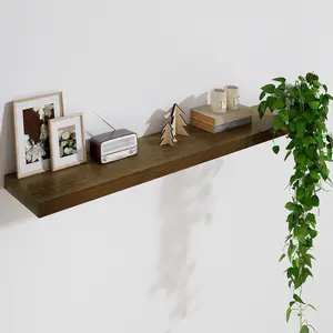 Solid Wood Floating Shelves For Wall, 48"W x 9"D x 1.56"H Large Wall Shelves for Living Room Bedroom Bathroom Kitchen Drcor Storage with Invisible Heavy-Duty Metal Bracket, Light Brown, Set of 1