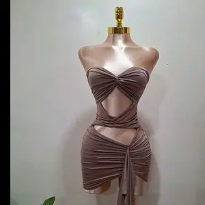 Iris Mini Dress - Strapless, Ruched Design, Sleeveless, Plain Pattern, Summer Wear, Casual Style