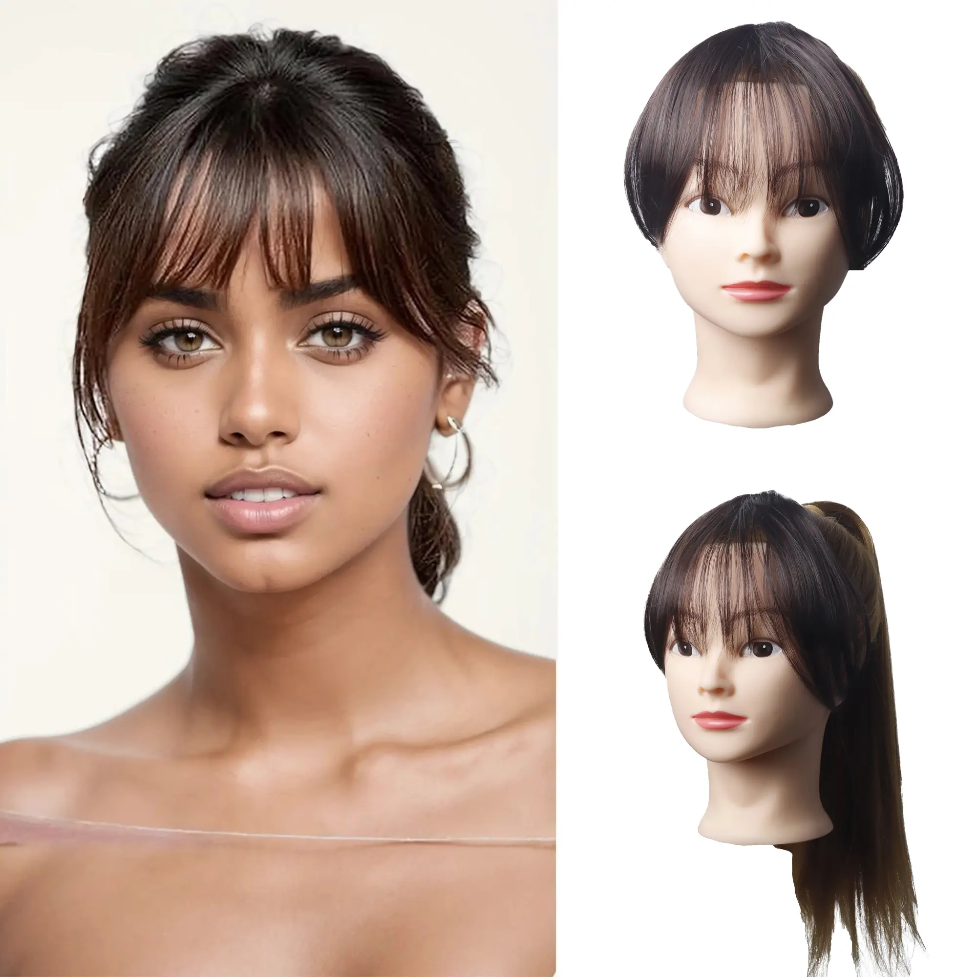 Clip in Bangs Hair, Fake Bangs Hair Clip on Bang for Women, Dark Brown Wispy Bang Fringe with Temples Hairpieces Extensions for Daily Wear