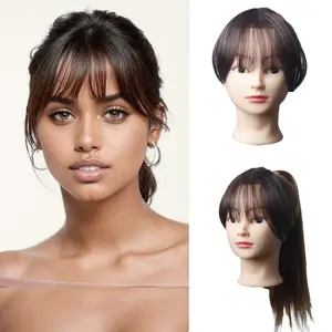 Clip in Bangs Hair, Fake Bangs Hair Clip on Bang for Women, Dark Brown Wispy Bang Fringe with Temples Hairpieces Extensions for Daily Wear